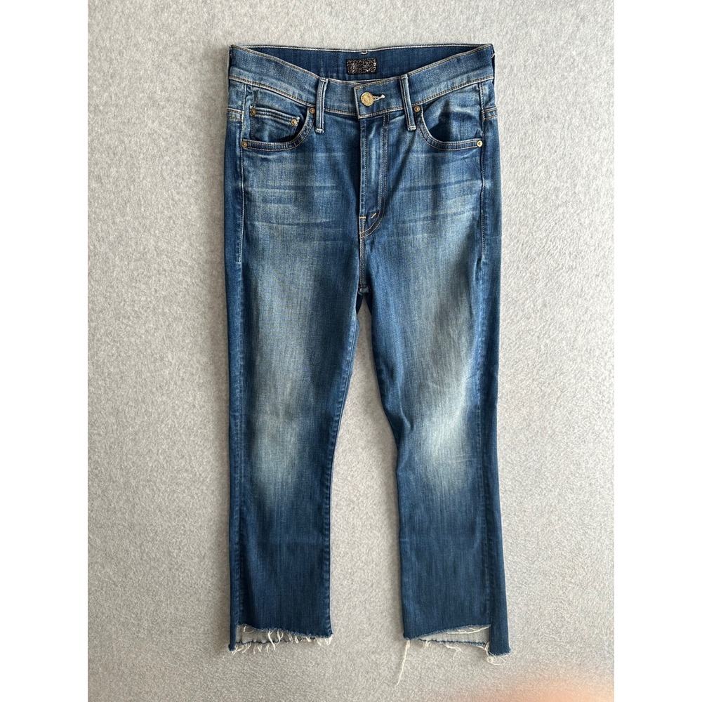MOTHER Insider Crop Step Fray Jeans Medium Wash High Rise Bootcut Size 25 Blue